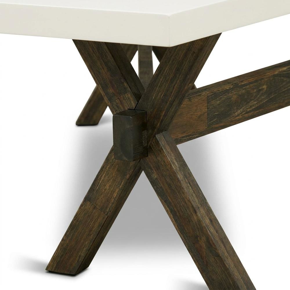 Solid Wood Dining Bench with X-Style Mid-Century Modern Base for Dining Room. Picture 7