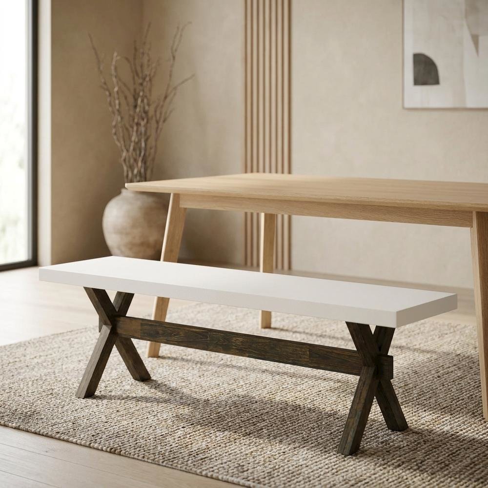 Solid Wood Dining Bench with X-Style Mid-Century Modern Base for Dining Room. Picture 3