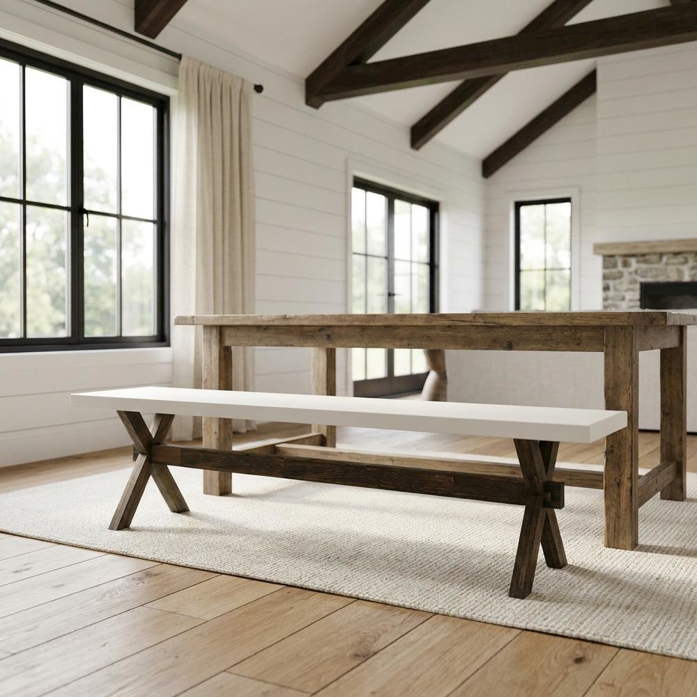 Solid Wood Dining Bench with X-Style Base for Dining Room. Picture 2