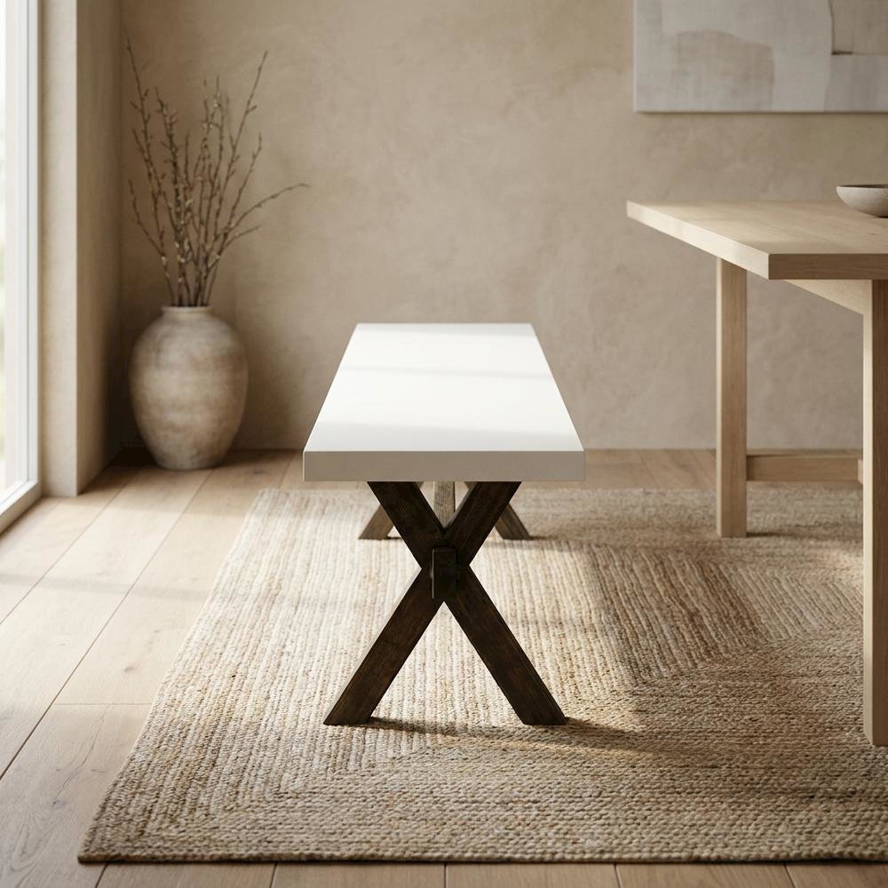 Solid Wood Dining Bench with X-Style Base for Dining Room. Picture 3