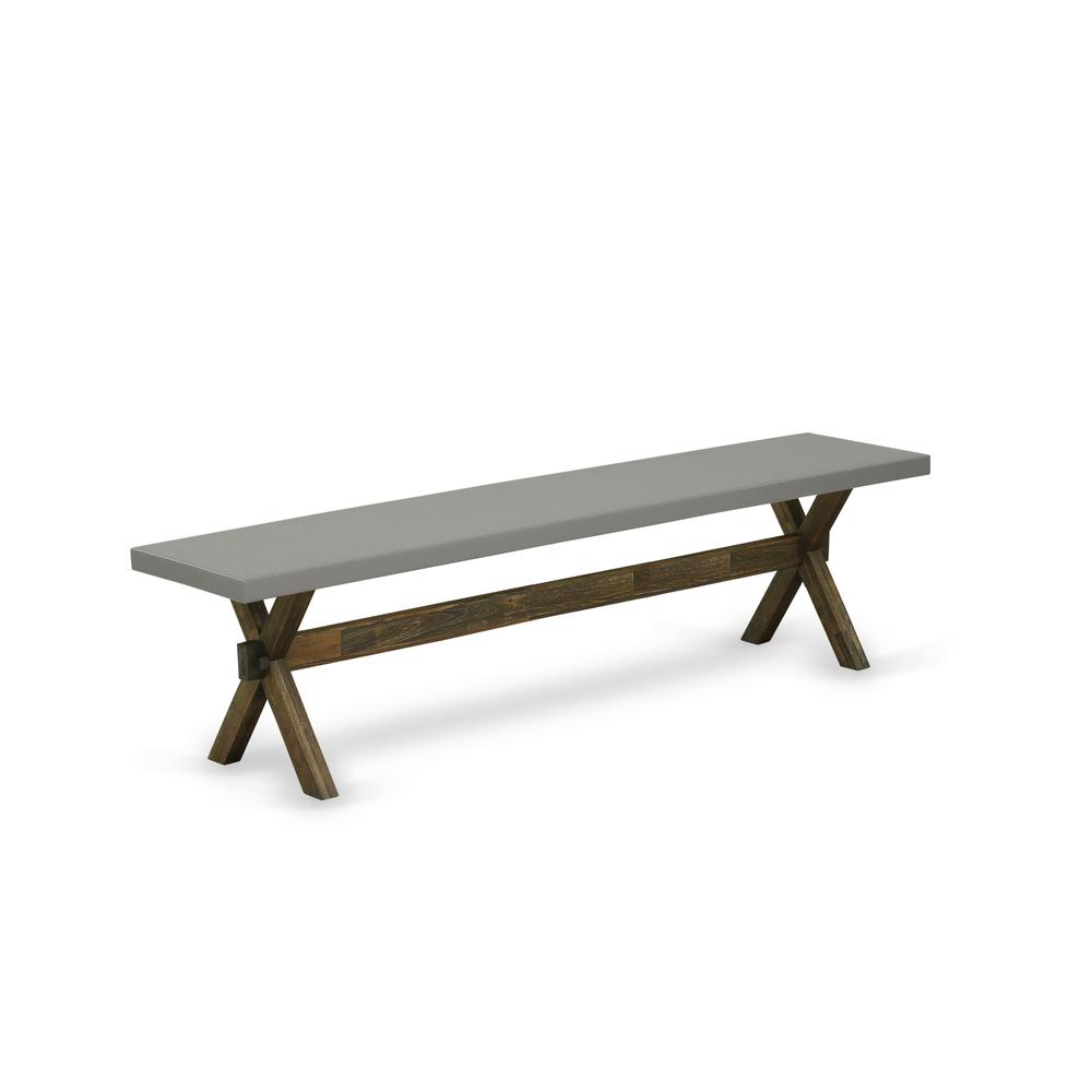 East West Furniture X2-797 3 Piece Kitchen Set - 1 Cement Dining Room Table and 2 Wood Bench - Stable and Sturdy Constructed - Distressed Jacobean Finish. Picture 3