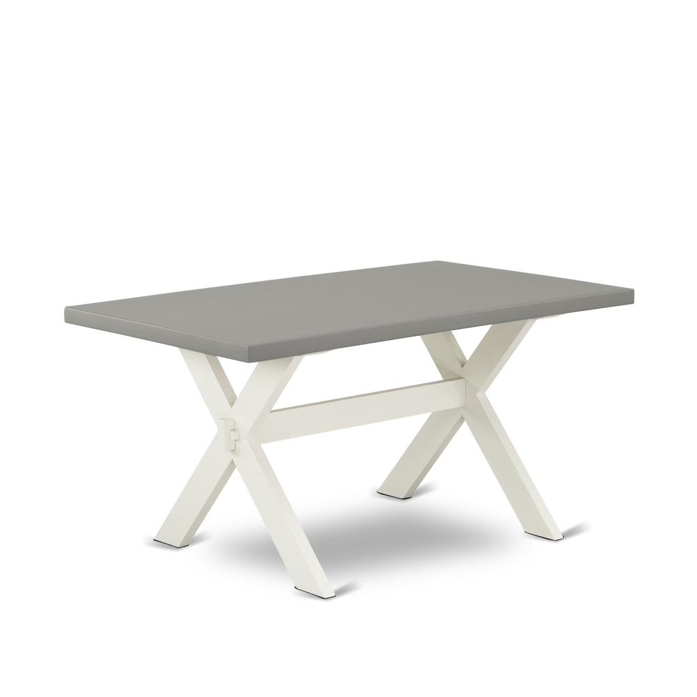 East West Furniture 5-Pc dining room table set Includes 4 Dining Chairs with Upholstered Seat and High Back and a Rectangular Dinner Table - Linen White Finish. Picture 2