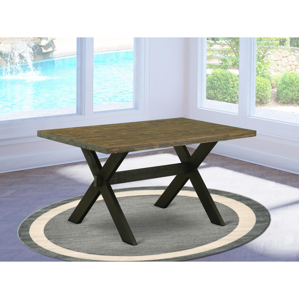 East West Furniture X-Style Dining Room Rectangle Solid Wood Table Top with Stylish Legs, 36x60 Inch, XT676. Picture 2