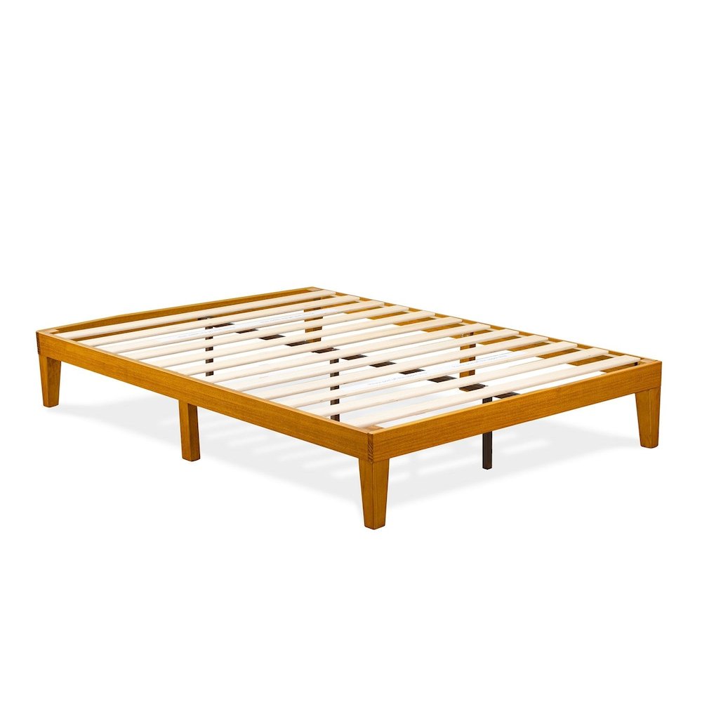 Full Size Platform Bed Frame with 4 Legs and 2 Extra Center Legs - Oak Finish. Picture 1