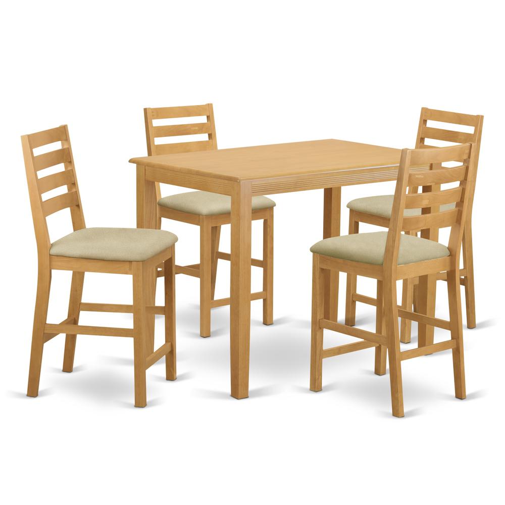 YACF5-OAK-C 5 Pc counter height pub set - counter height Table and 4 bar stools.. Picture 1