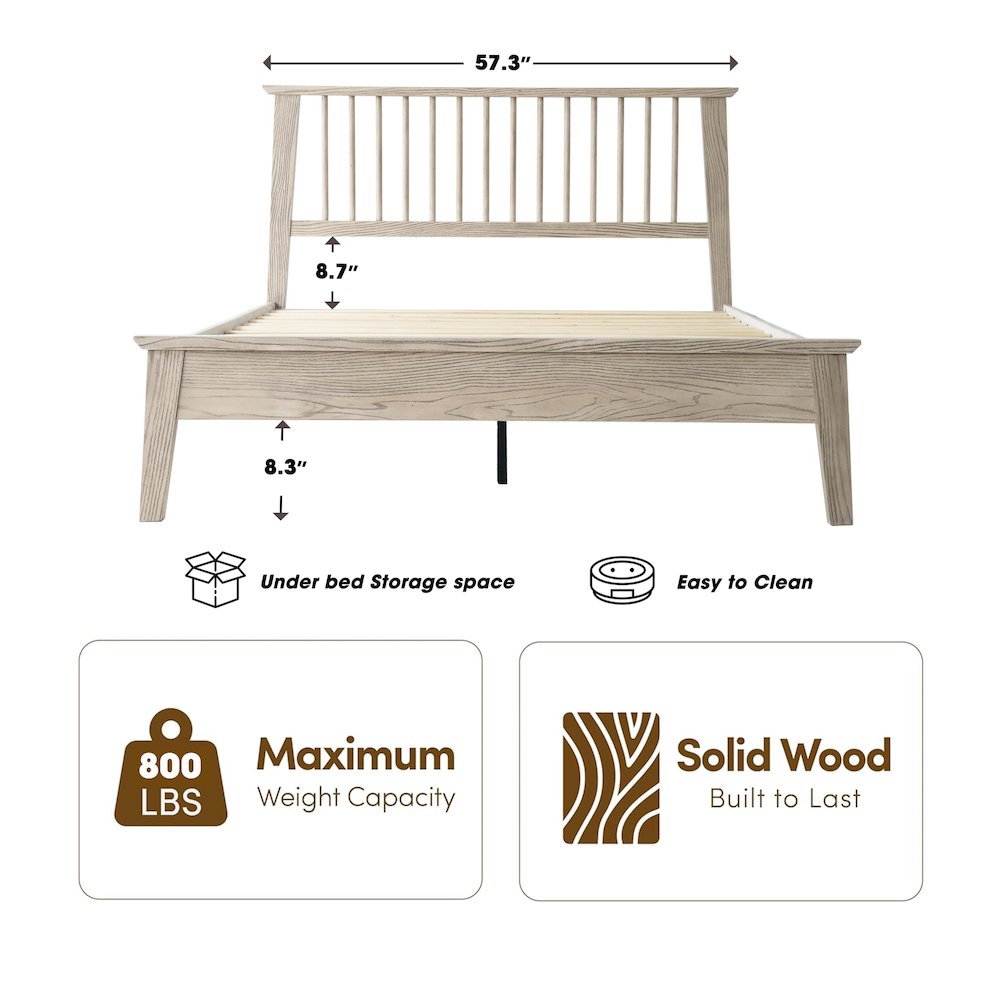 Full Wooden Platform Bed Frame, Driftwood Gray Oak Finish, Morden Style. Picture 1
