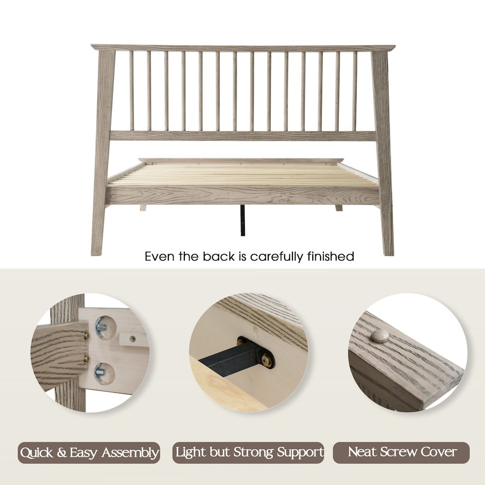 Full Wooden Platform Bed Frame, Driftwood Gray Oak Finish, Morden Style. Picture 4
