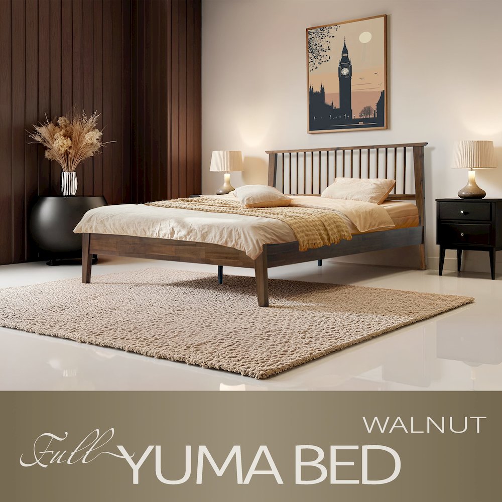 Full Wooden Platform Bed Frame, Walnut Finish, Morden Style. Picture 6