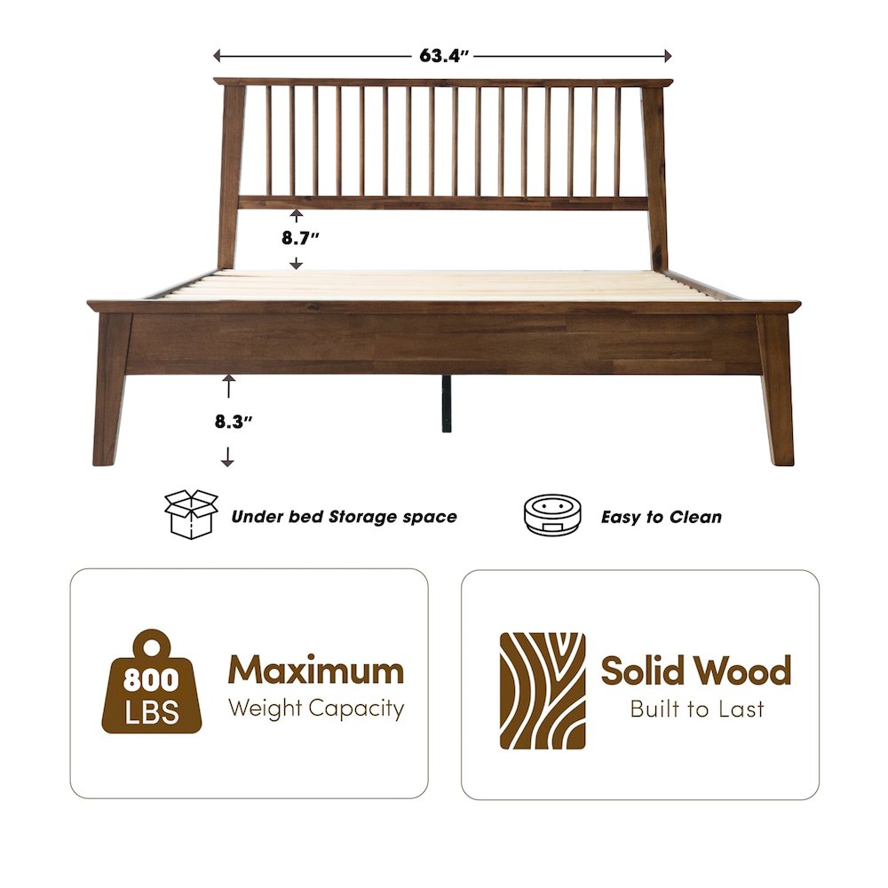 Full Wooden Platform Bed Frame, Walnut Finish, Morden Style. Picture 1