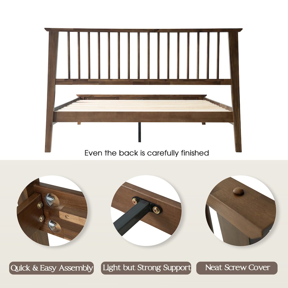 Full Wooden Platform Bed Frame, Walnut Finish, Morden Style. Picture 4