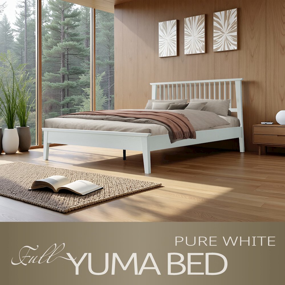 Full Wooden Platform Bed Frame, Pure White Finish, Morden Style. Picture 6