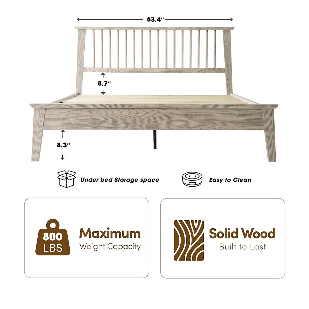 Queen Wooden Platform Bed Frame, Driftwood Gray Oak Finish, Morden Style. Picture 1