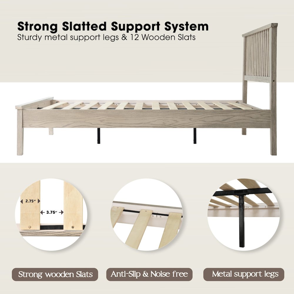 Queen Wooden Platform Bed Frame, Driftwood Gray Oak Finish, Morden Style. Picture 3