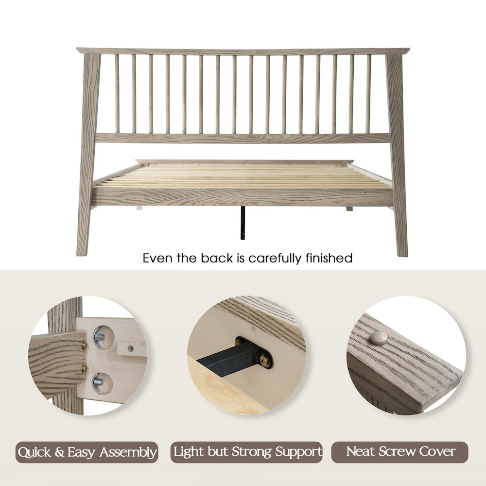 Queen Wooden Platform Bed Frame, Driftwood Gray Oak Finish, Morden Style. Picture 4