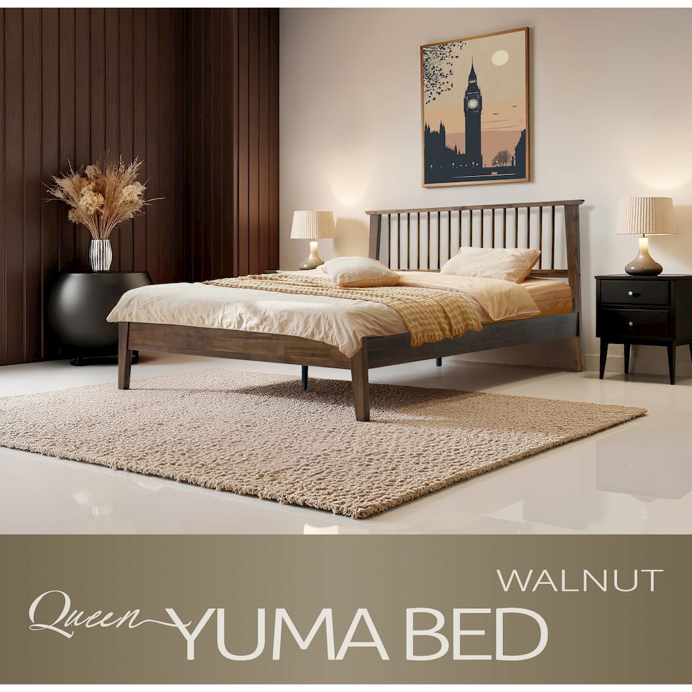 Queen Wooden Platform Bed Frame, Walnut Finish, Morden Style. Picture 6