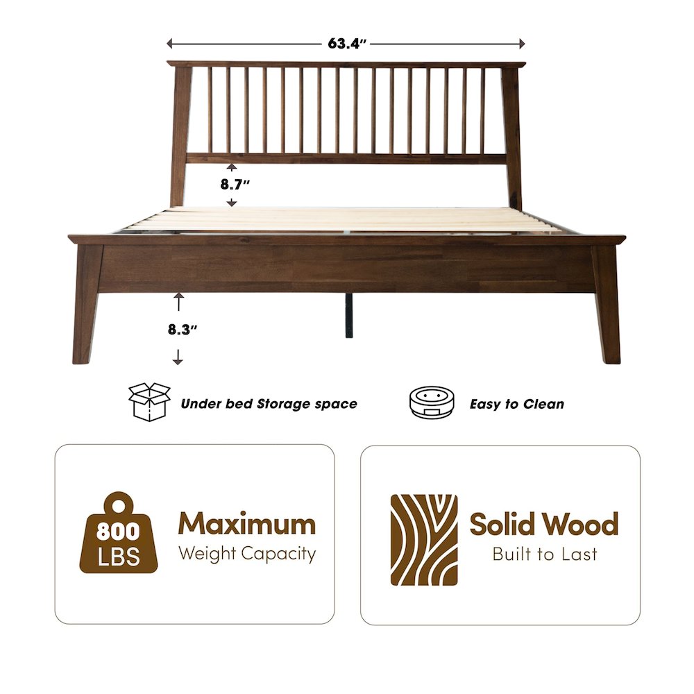 Queen Wooden Platform Bed Frame, Walnut Finish, Morden Style. Picture 1