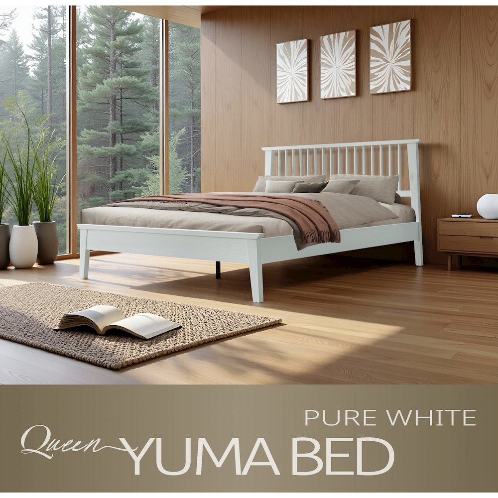 Queen Wooden Platform Bed Frame, Pure White Finish, Morden Style. Picture 6