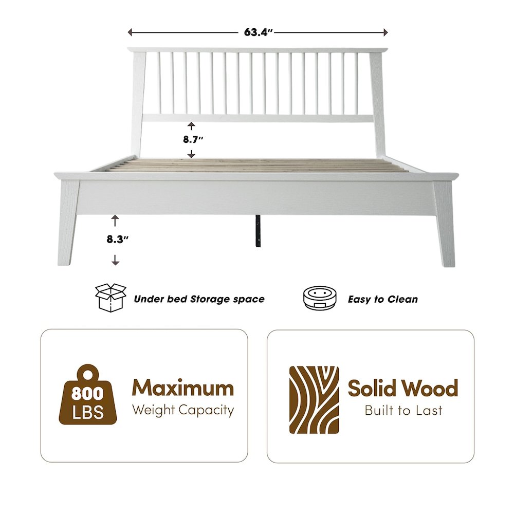 Queen Wooden Platform Bed Frame, Pure White Finish, Morden Style. Picture 1