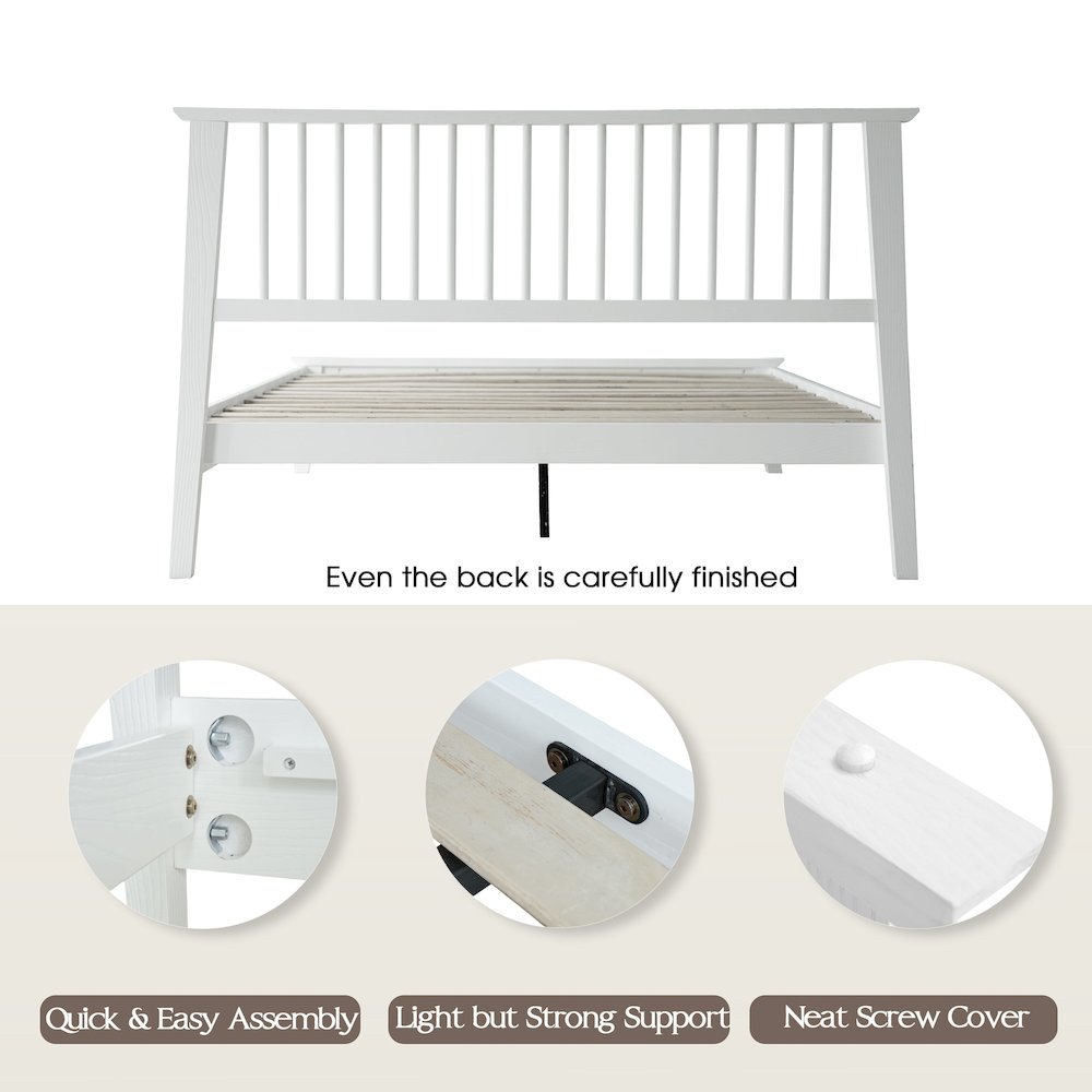 Queen Wooden Platform Bed Frame, Pure White Finish, Morden Style. Picture 4