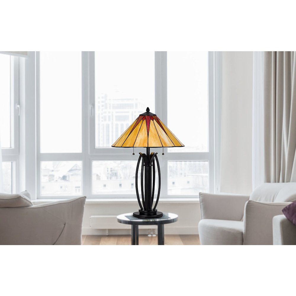 60W X 2 Metal/Resin Tiffany Table Lamp With Pull Chain Switches. Picture 4