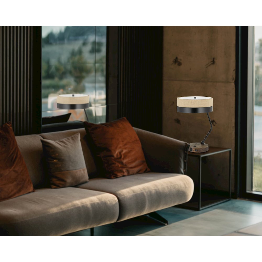60W X 2 Parson Metal/Wood Desk Lamp With Metal/Fabric Shade With 2 Usb Ports. Picture 4