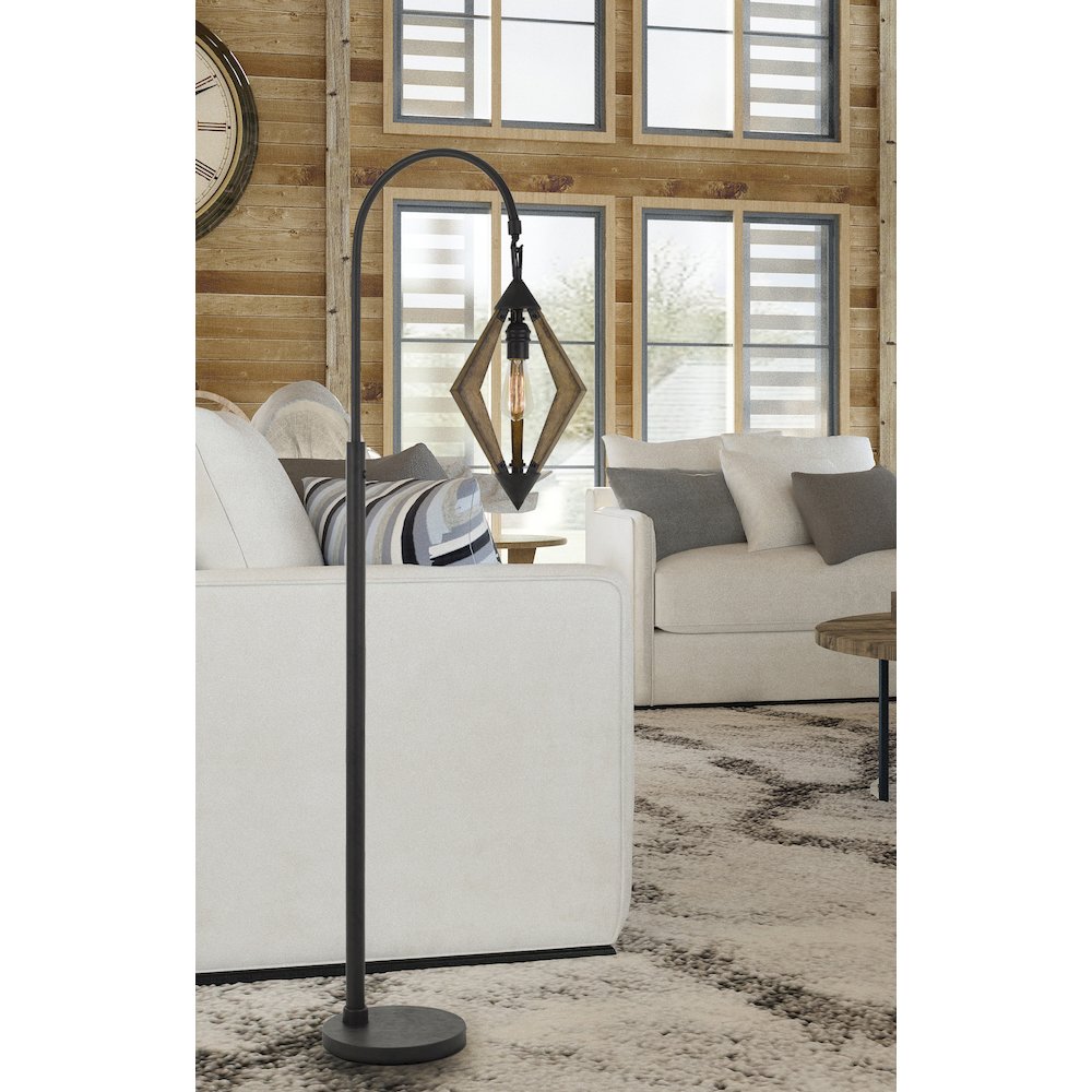Valence 60W Metal/Pine Wood Down Bridge Floor Lamp (Edison Bulb Included). Picture 2