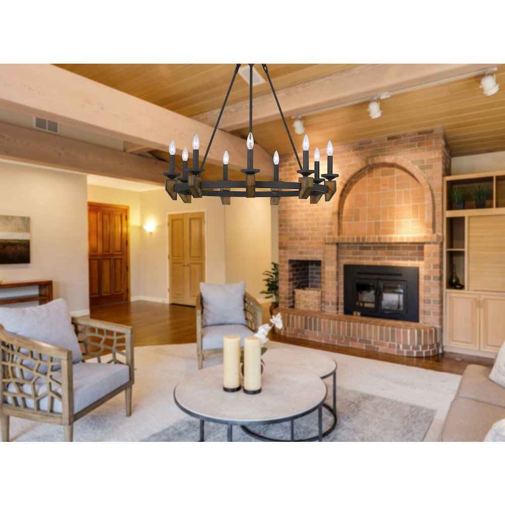 60W X 9 Cruz Metal/Wood Chandelier. Picture 4