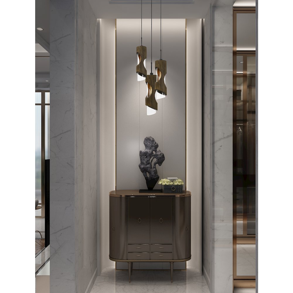 60W X 3 Zamora 3 Light Wood Pendant. Picture 4