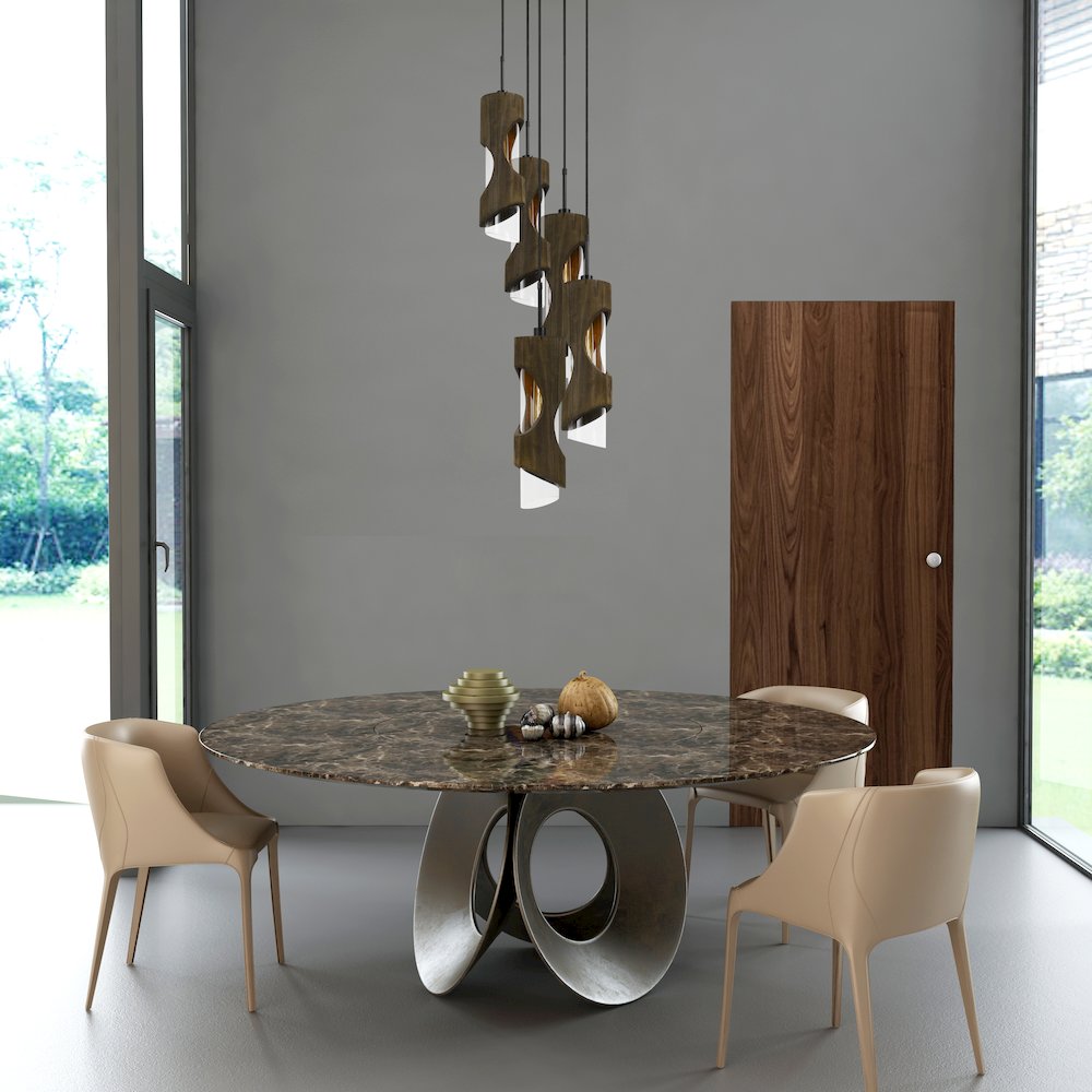 60W X 5 Zamora 5 Light Wood Pendant. Picture 4