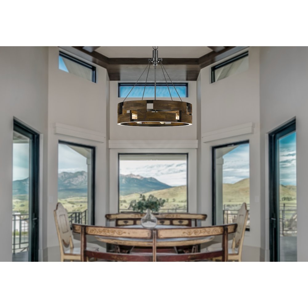 60W X 6 Bradford Metal And Wood Chandelier (Edison Bulbs Not Included). Picture 3