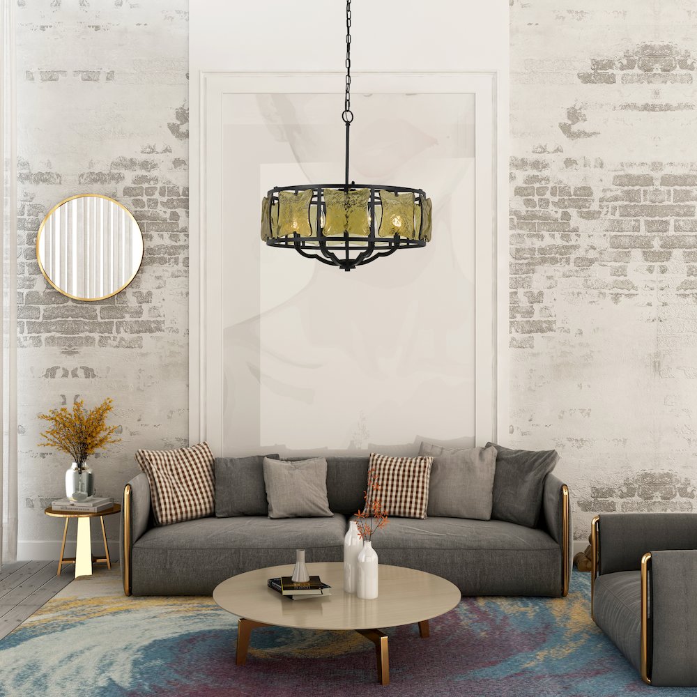 60W X 6 Revenna Forged Iron Chandelier With Hand Crafted Glass. Picture 4