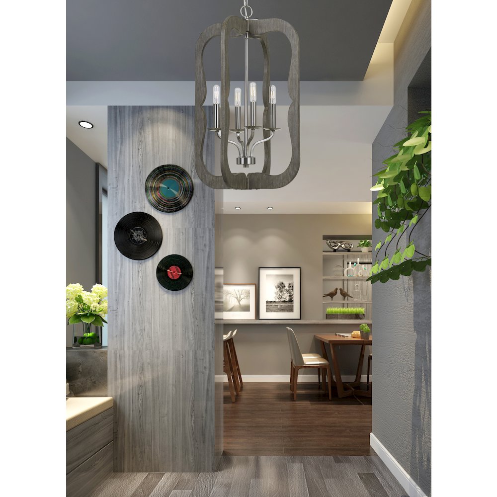 40W X 4 Portici Wood Pendant Fixture (Edison Bulbs Not Included). Picture 2
