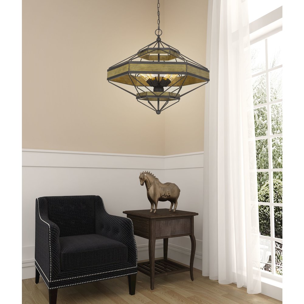 Alicante 60W X 6 Pine Wood/Metal Chandelier  (Edison Bulbs Not Included). Picture 3