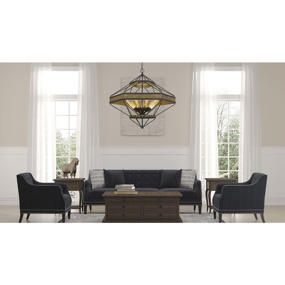Alicante 60W X 9 Pine Wood/Metal Chandelier  (Edison Bulbs Not Included). Picture 2