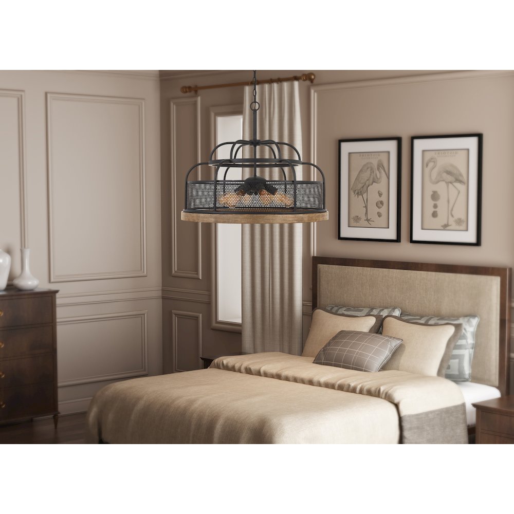 Akaki 60W X 6 Metal/Pine Wood Chandelier  (Edison Bulbs Not Included). Picture 2
