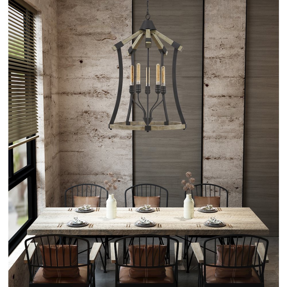 Dali 60W X 5 Metal/Pine Wood Chandelier  (Edison Bulbs Not Included). Picture 2