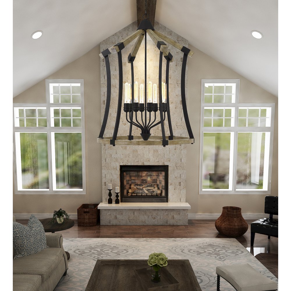 Dali 60W X 8 Metal/Pine Wood Chandelier  (Edison Bulbs Not Included). Picture 2