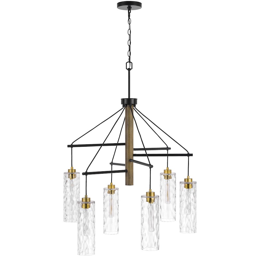 60W X 6 Williston Rubber Wood Chandelier With Hanging Textured Glass Shades. Picture 7
