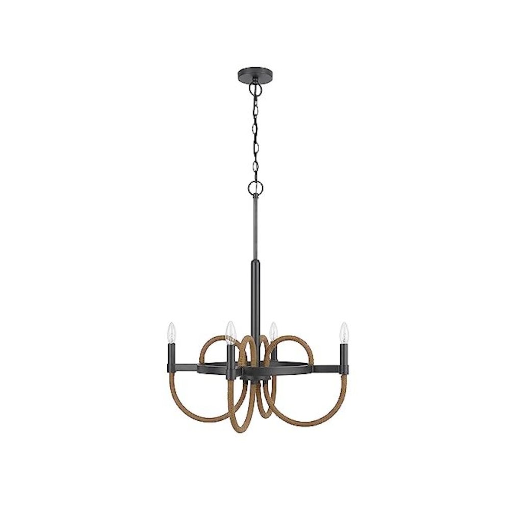 Rowland 60W X 4 Metal/Burlap Roped Chandelier. Picture 3