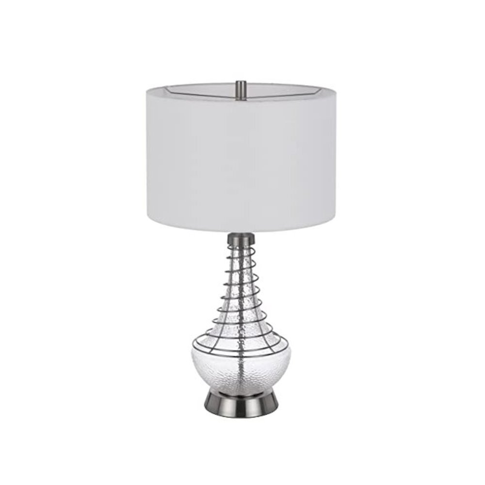 150W 3 Way Baraboo Glass Table Lamp With Wire Guard Design And Drum Fabric Shade. Picture 2