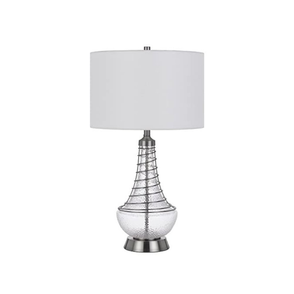 150W 3 Way Baraboo Glass Table Lamp With Wire Guard Design And Drum Fabric Shade. Picture 1