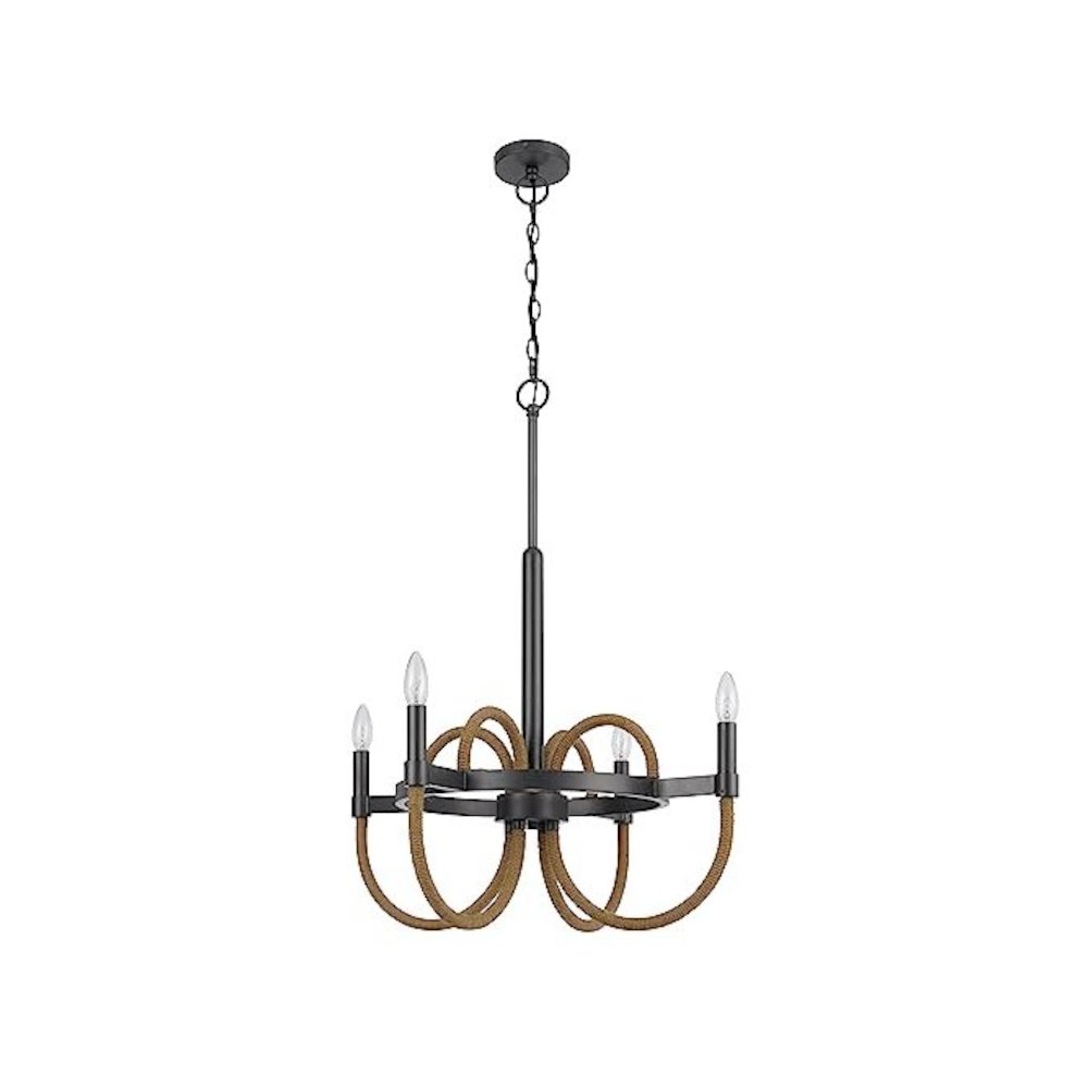 Rowland 60W X 4 Metal/Burlap Roped Chandelier. Picture 1