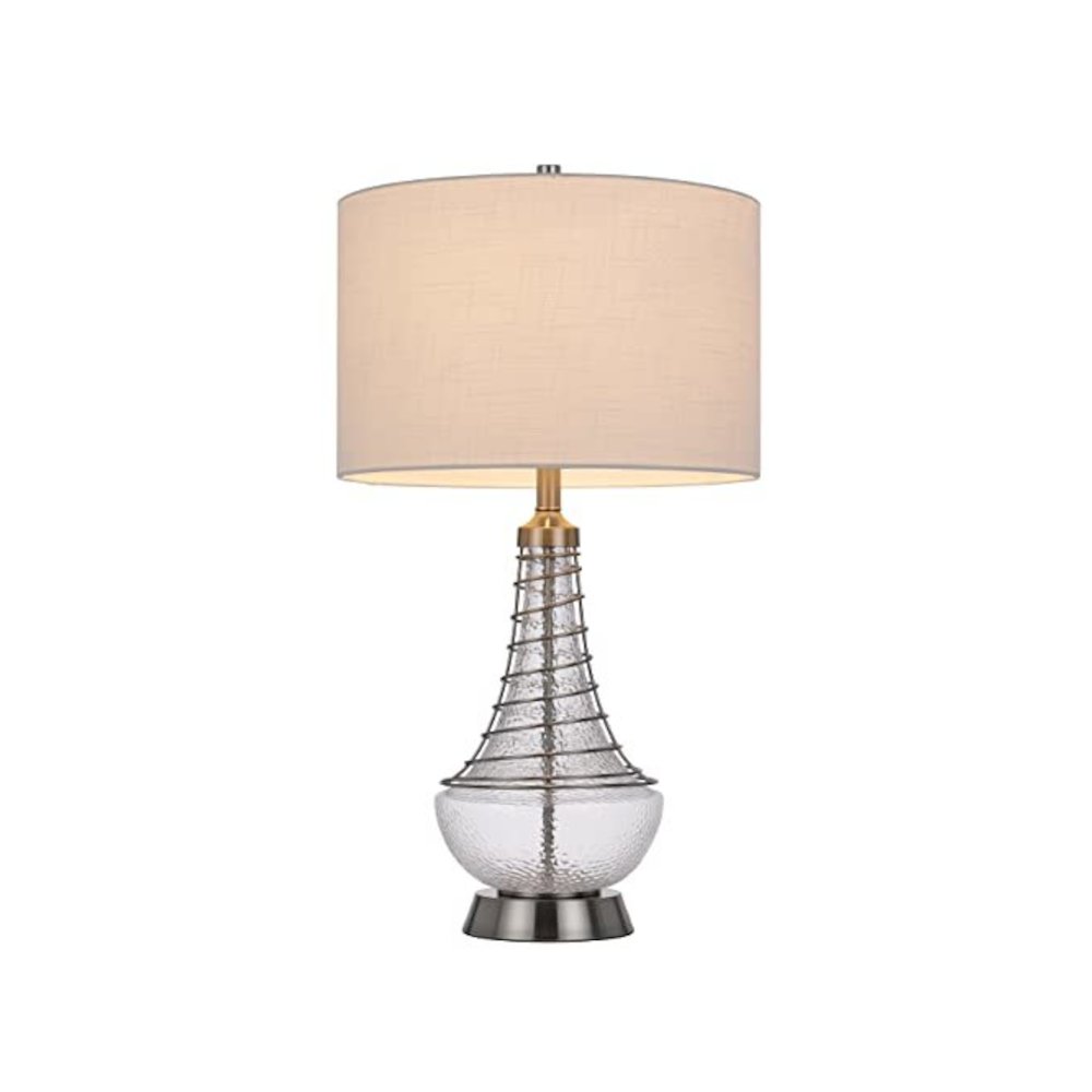 150W 3 Way Baraboo Glass Table Lamp With Wire Guard Design And Drum Fabric Shade. Picture 3