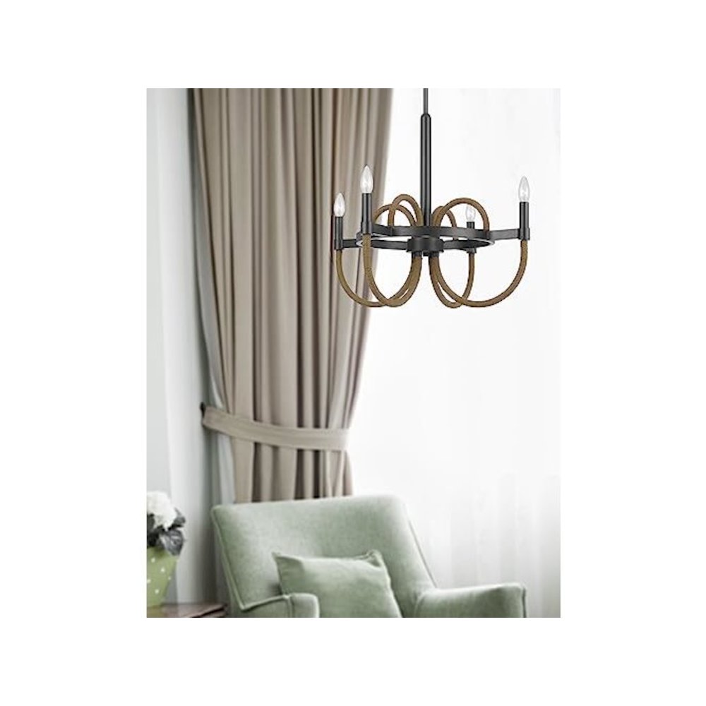 Rowland 60W X 4 Metal/Burlap Roped Chandelier. Picture 5