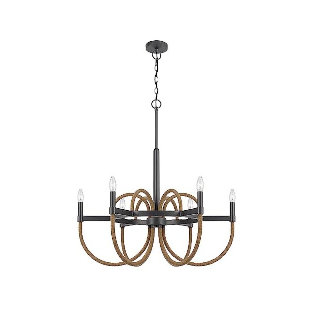 Rowland 60W X 6 Metal/Burlap Roped Chandelier. Picture 2