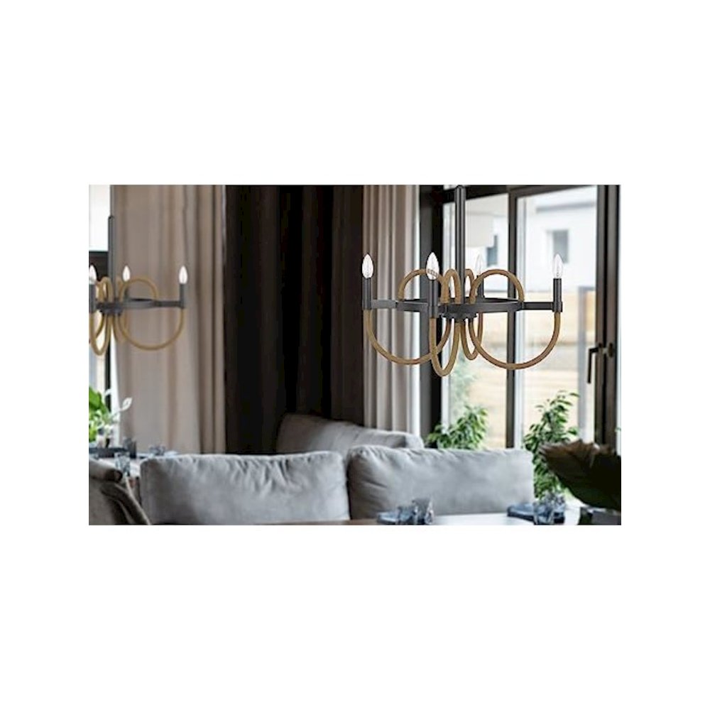 Rowland 60W X 4 Metal/Burlap Roped Chandelier. Picture 4