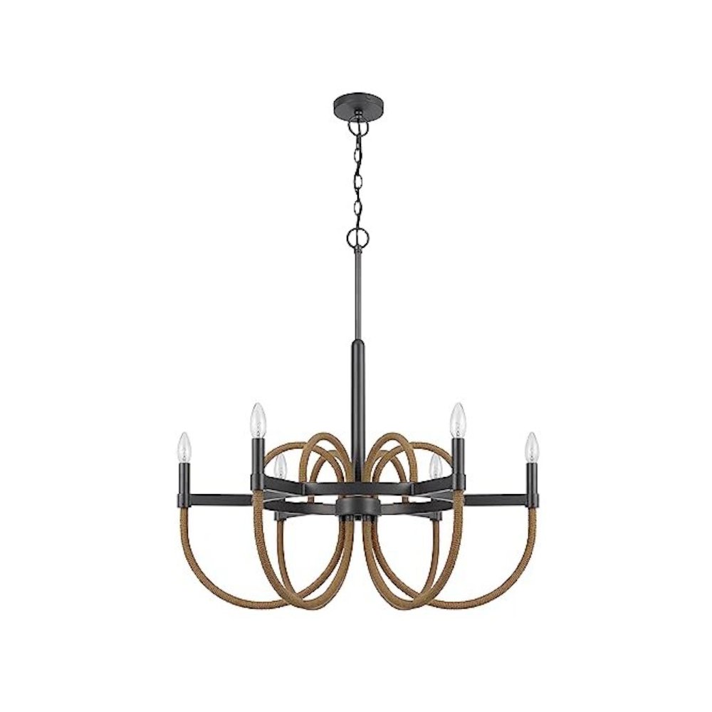 Rowland 60W X 6 Metal/Burlap Roped Chandelier. Picture 1