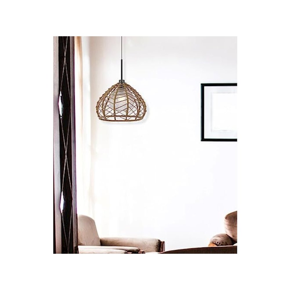 Dunn 60W Metal Pendant With Burlap Roped Shade. Picture 5
