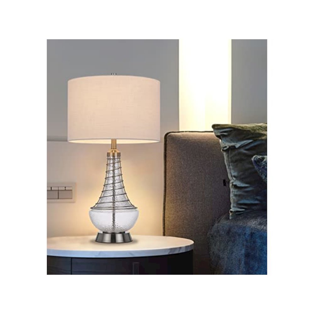 150W 3 Way Baraboo Glass Table Lamp With Wire Guard Design And Drum Fabric Shade. Picture 5