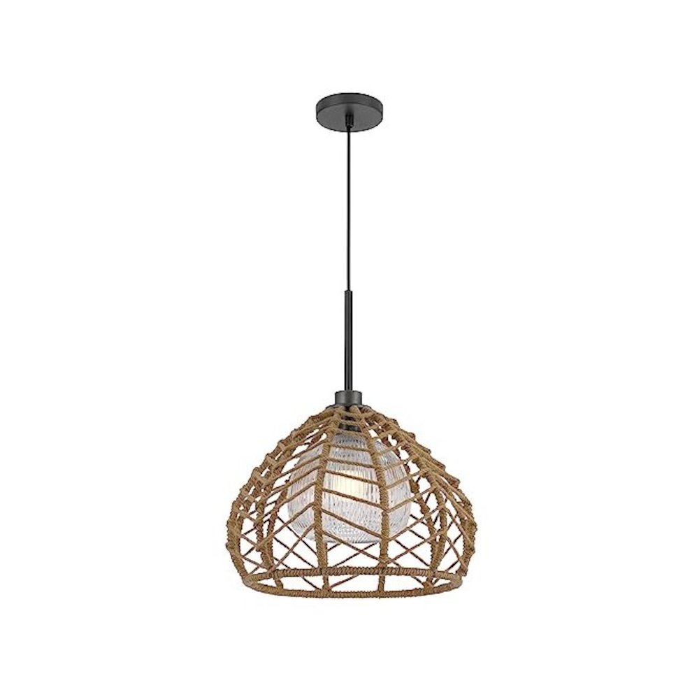 Dunn 60W Metal Pendant With Burlap Roped Shade. Picture 2